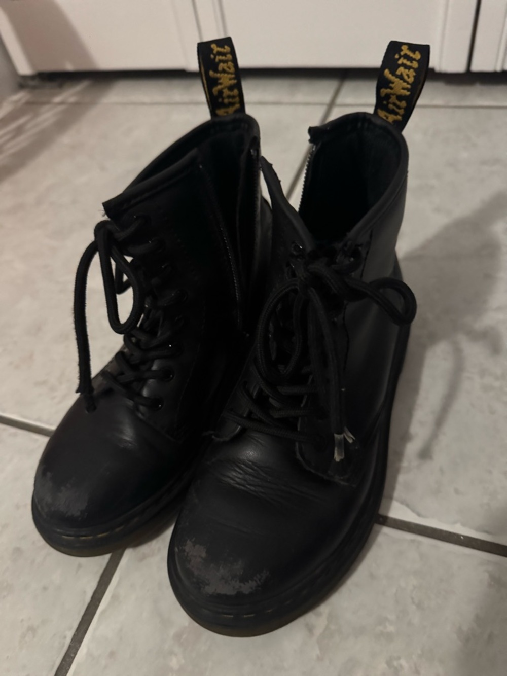 Dr. Martens Black Leather Kids Lace-Up Boots